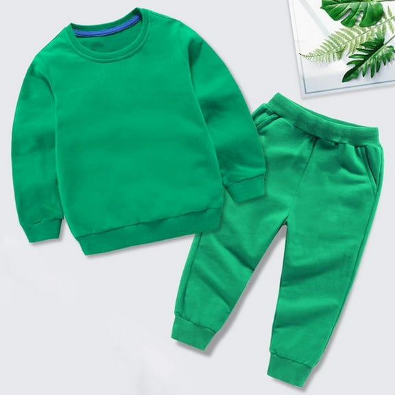 Eltusu Baby Boys Cotton Outfit Sets, Two Pieces Pullover Long Sleeve Sweatshirts and Sweatpants Set Green Size 0-1 T