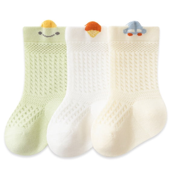 Eltusu Baby Boys Cotton Socks, 3 Pieces Mid-Calf Breathable Soft Spring Fall Socks Green Size 1-3 T