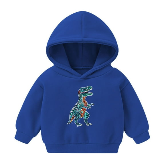 Eltusu Baby Boys Fall Hoodies, Printed Long Sleeve Cotton Pullover Boys Sweatshirts Blue Size 1-2 T