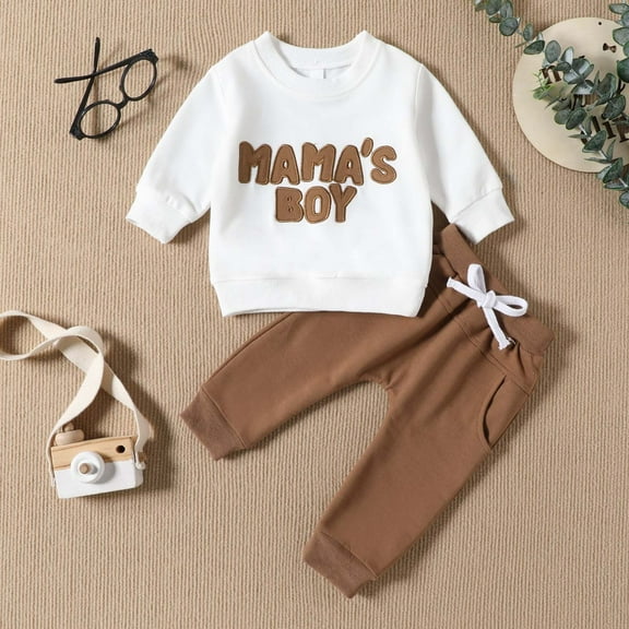 Eltusu Baby Boys Outfit Sets 2 Pieces, Casual Cotton Pullover Boys Clothing Sets Brown Size 18-14 Months