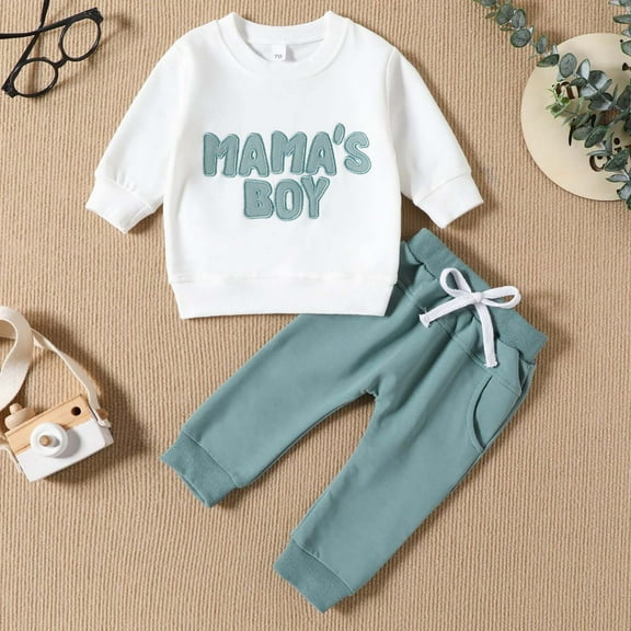 Eltusu Baby Boys Outfit Sets 2 Pieces, Cotton Pullover Casual Boys Clothing Sets Green Size 12-18 Months