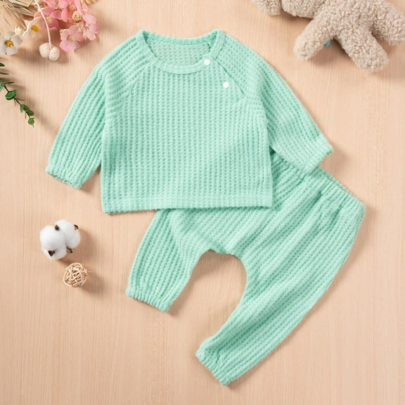 Eltusu Baby Boys Outfit Sets , 2 Pieces Solid Color Long Sleeve Sweatshirts & Sweatpants Set Green Size 9-12 Months