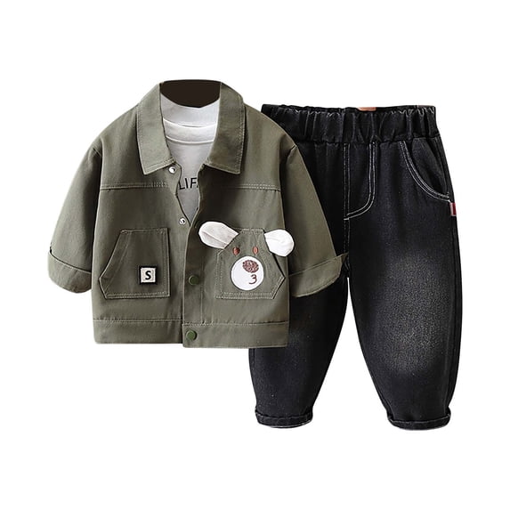 Eltusu Baby Boys Outfit Sets 3 Pieces, Pullover Casual Long Sleeve Boys Clothing Sets Army Green Size 18-24 Months