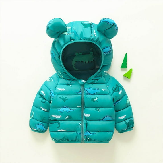 Eltusu Baby Boys Puffer Jackets, Thermal Hooded Cotton Waterproof Winter Coat with Pockets Green Size 1-2 T