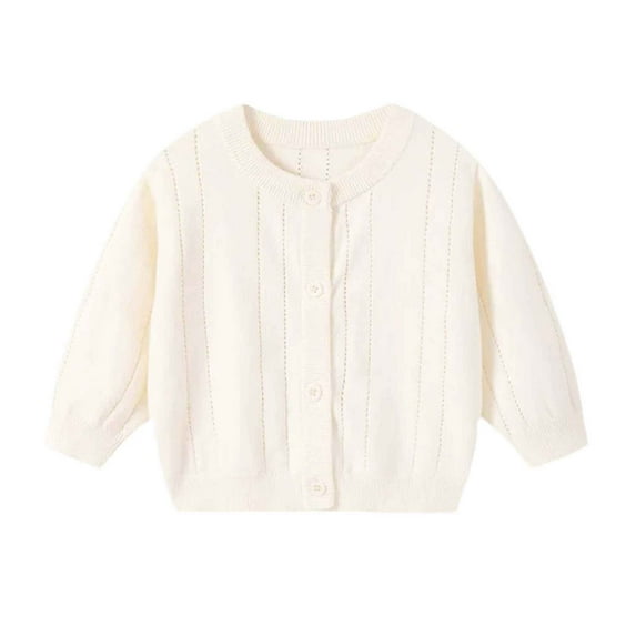 Eltusu Baby Boys Sweaters Cardigans, Cotton Crew Neck Long Sleeve Solid Color Fall Cardigans Beige Size 6-12 Months