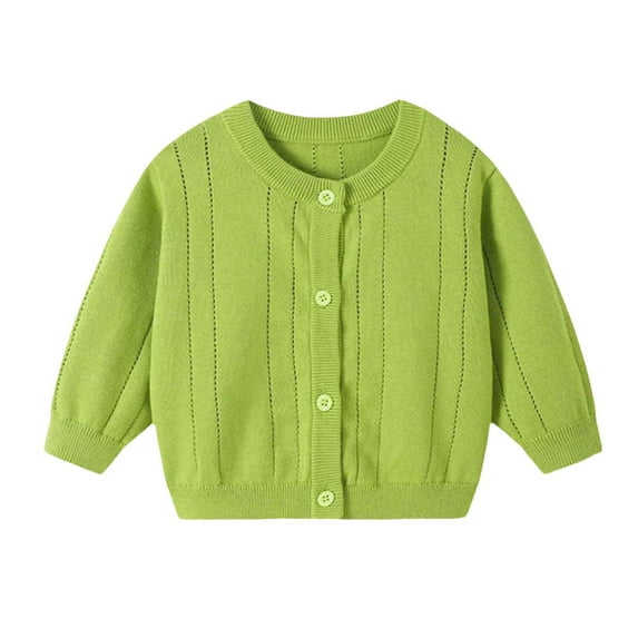 Eltusu Baby Boys Sweaters Cardigans, Crew Neck Long Sleeve Cotton Solid Color Fall Cardigans Army Green Size 6-12 Months