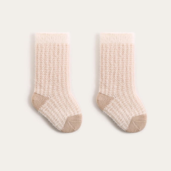 Eltusu Baby Boys Thermal Socks, Cotton Soft Mid-Calf Comfy Winter Socks Khaki Size 6-12 Months