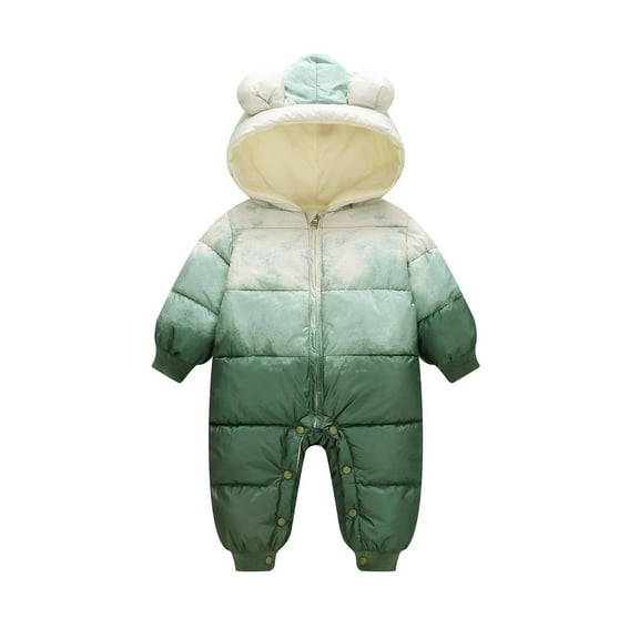 Eltusu Baby Boys Winter Jumpsuits, Comfy Hooded Long Sleeve Full Zip Thermal Coats Green Size 10-15 Months