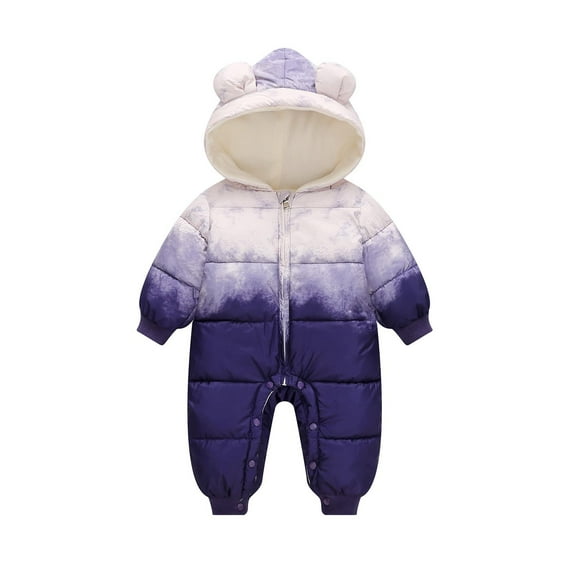 Eltusu Baby Boys Winter Jumpsuits, Full Zip Long Sleeve Comfy Hooded Thermal Coats Purple Size 2-5 Months