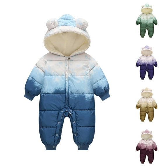 Eltusu Baby Boys Winter Jumpsuits, Long Sleeve Full Zip Comfy Hooded Thermal Coats Sky Blue Size 2-24 Months