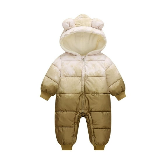 Eltusu Baby Boys Winter Jumpsuits, Long Sleeve Hooded Full Zip Comfy Thermal Coats Khaki Size 2-5 Months