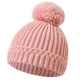 thumbnail image 1 of Eltusu Baby Girls Beanies with Pompom, Stretch Winter Windproof Thermal Knit Hats Pink Size 0-12 Months, 1 of 3