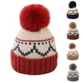 thumbnail image 1 of Eltusu Baby Girls Beanies with Pompom, Thermal Stretch Winter Windproof Knit Hats Red Size 0-12 Months, 1 of 4