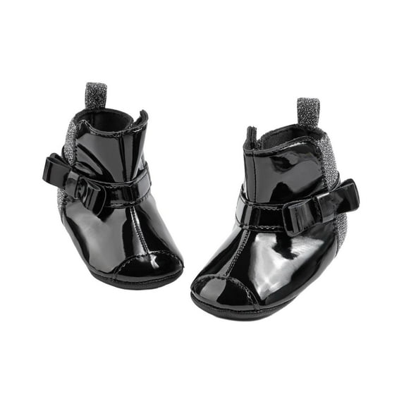 Eltusu Baby Girls Boots, Soft Bottom No Slip Thermal PU Winter Shoes Black Size 12-18 Months