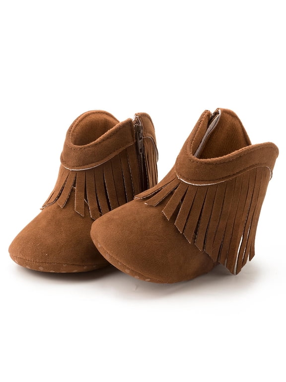 Baby Girls Boots, Thermal Cotton No Slip Soft Bottom Winter Shoes Coffee Size 12-18 Months