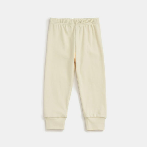 Eltusu Baby Girls Cotton Leggings, Elastic Waist Soft Solid Color Casual Spring Pants Beige Size 12-18 Months