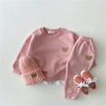 thumbnail image 1 of Eltusu Baby Girls Cotton Outfit Sets, Two Pieces Loose Fit Long Sleeve Tops and Pants Set Pink Size 0-3 Months, 1 of 3