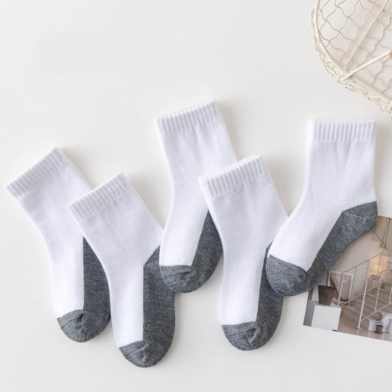 Eltusu Baby Girls Cotton Socks, Comfort Mid-Calf 5 Pieces Breathable Spring Fall Socks Gray Size 1-3 T