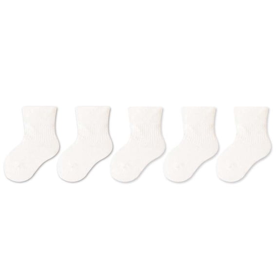 Eltusu Baby Girls Cotton Socks, Mid-Calf Five Pieces Soft Breathable Spring Fall Socks White Size 6-12 Months
