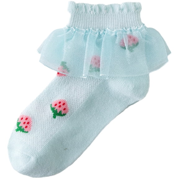 Eltusu Baby Girls Cotton Socks, Printed Low Cut Stretch Ruffled Ankle Socks Green Size 1-3 T