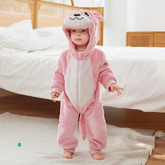 Eltusu Baby Girls Flannel Jumpsuits, Soft Thermal Animal Long Sleeve Winter Rompers Pink Size 3-6 Months