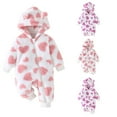 thumbnail image 1 of Eltusu Baby Girls Fleece Jumpsuits, Hooded Full Zip Long Sleeve Warm Winter Rompers Pink Size 0-18 Months, 1 of 7