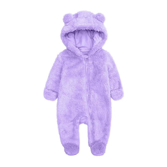 Eltusu Baby Girls Fleece Jumpsuits, Thermal Winter Soft Snowsuit Baby Rompers Purple Size 0-12 Months