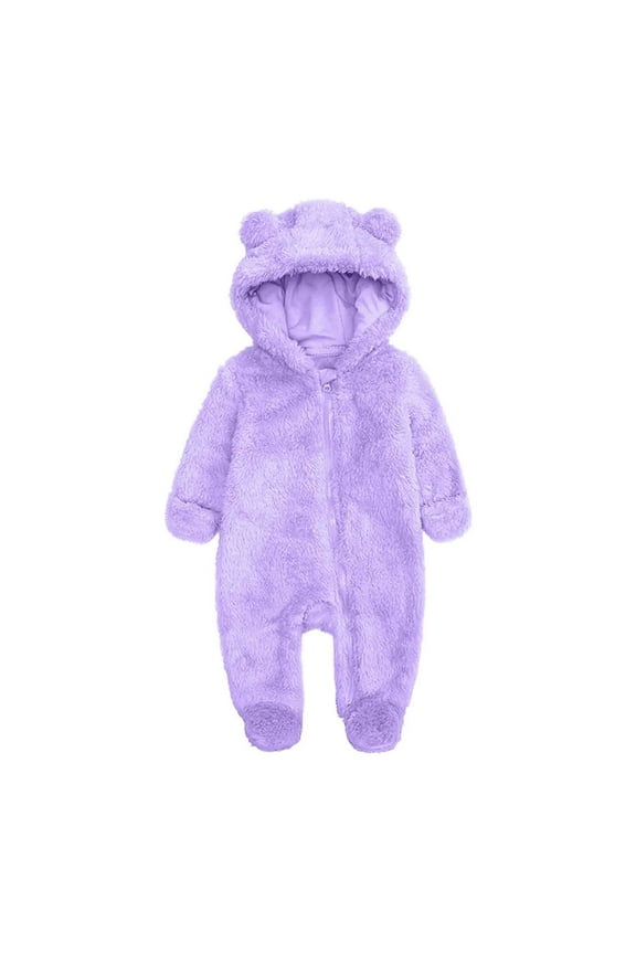 Baby Girls Fleece Jumpsuits, Thermal Winter Soft Snowsuit Baby Rompers Purple Size 0-12 Months