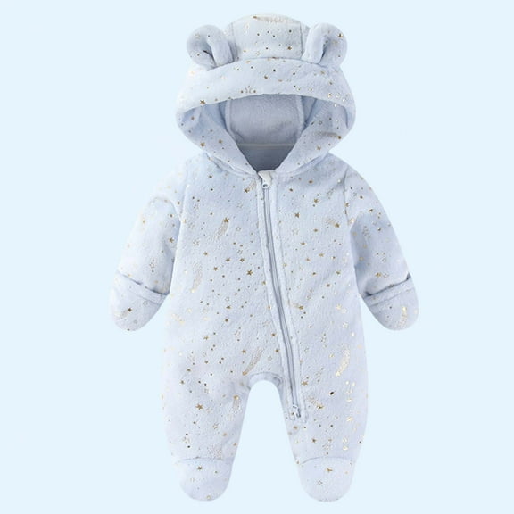 Eltusu Baby Girls Fleece Jumpsuits, Warm Comfy Winter Hooded Baby Rompers Blue Size 0-3 Months