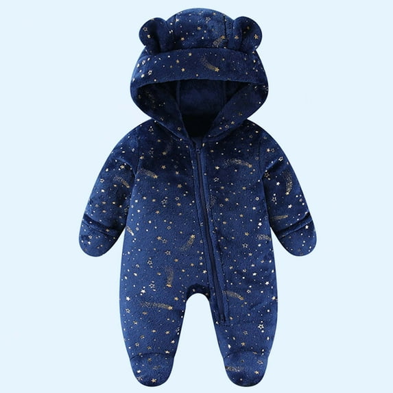 Eltusu Baby Girls Fleece Jumpsuits, Warm Hooded Winter Comfy Baby Rompers Navy Size 9-12 Months