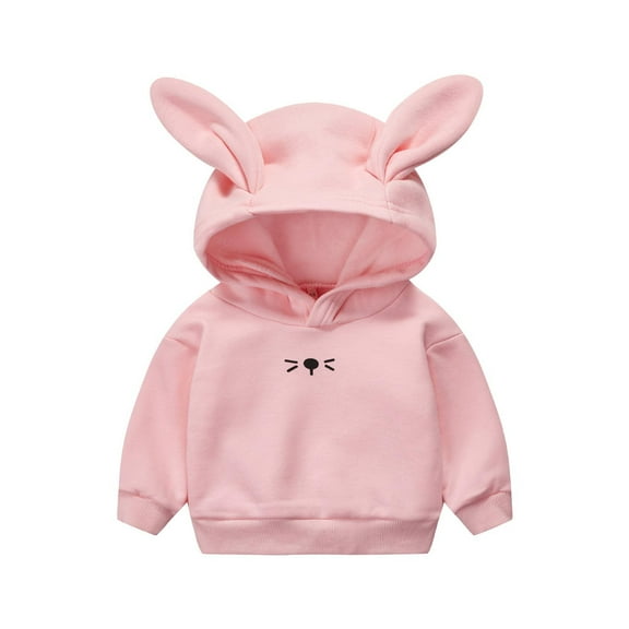 Eltusu Baby Girls Hoodies, Cotton Solid Color Pullover Long Sleeve Girls Sweatshirts Pink Size 12-18 Months