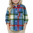 thumbnail image 1 of Eltusu Baby Girls Plaid Shirts, Relaxed Fit Casual Lapel Collar Long Sleeve Button-Down Shirts Blue Size 6-12 Months, 1 of 5