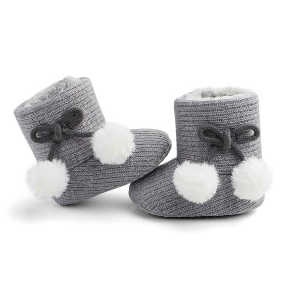 Eltusu Baby Girls Snow Boots, No Slip Warm Breathable Cotton Winter Booties Gray Size 6-9 Months