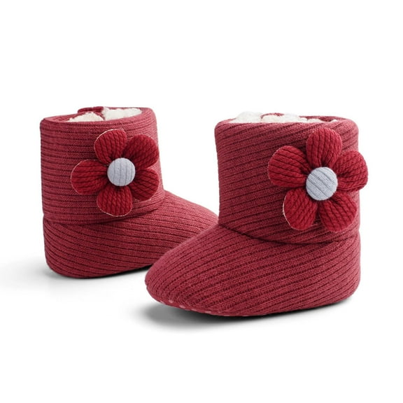 Eltusu Baby Girls Snow Boots, No Slip Warm Cotton Windproof Winter Booties Red Size 6-9 Months
