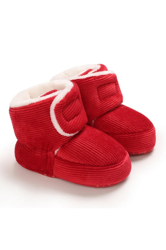 Baby Girls Snow Boots, Soft Cotton Thermal No Slip Winter Booties Red Size 0-12 Months