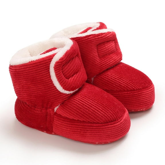 Eltusu Baby Girls Snow Boots, Soft Cotton Thermal No Slip Winter Booties Red Size 0-12 Months