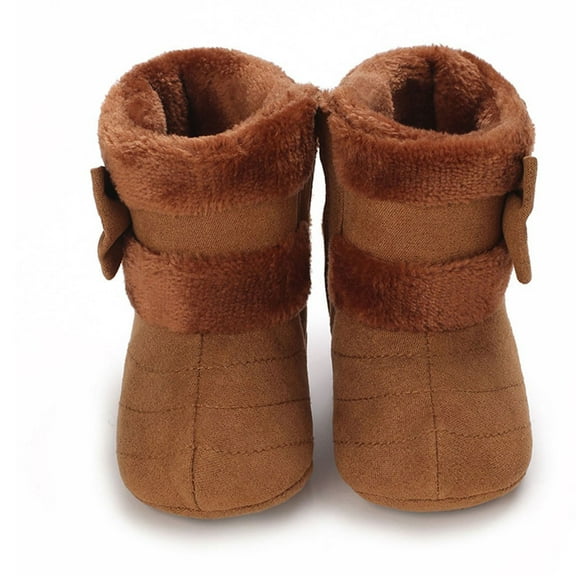 Eltusu Baby Girls Snow Boots, Thermal Windproof No Slip Soft Winter Booties Brown Size 18-24 Months