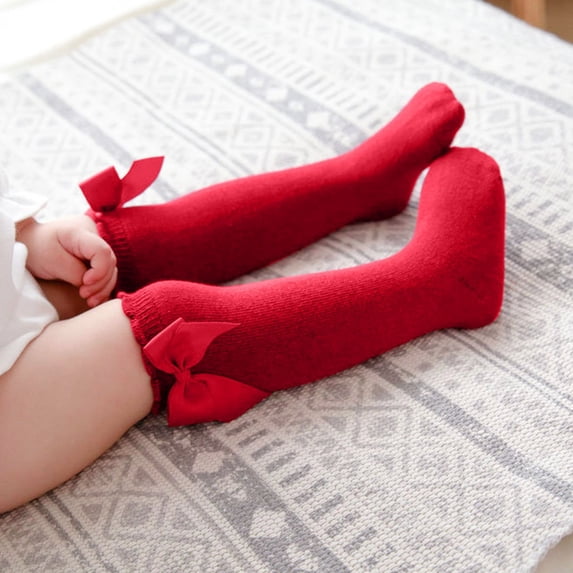 Eltusu Baby Girls Socks, Tight Breathable Dance Cotton School Uniform Socks Red Size 6-12 Months