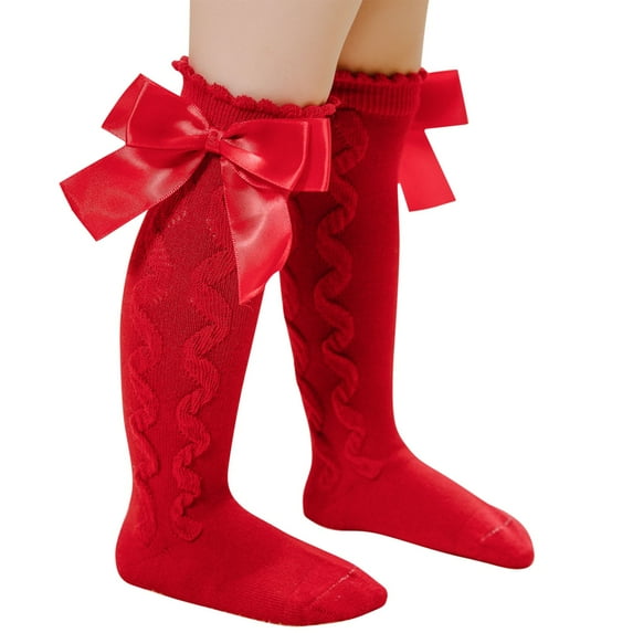 Eltusu Baby Girls Socks, Tight Solid Color Dance Cotton School Uniform Socks Red Size 18-36 Months