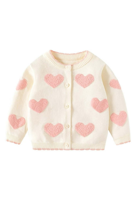 Baby Girls Sweaters Cardigans, Cotton Warm Graphic Crewneck Kids Cardigans Beige Size 6-9 Months
