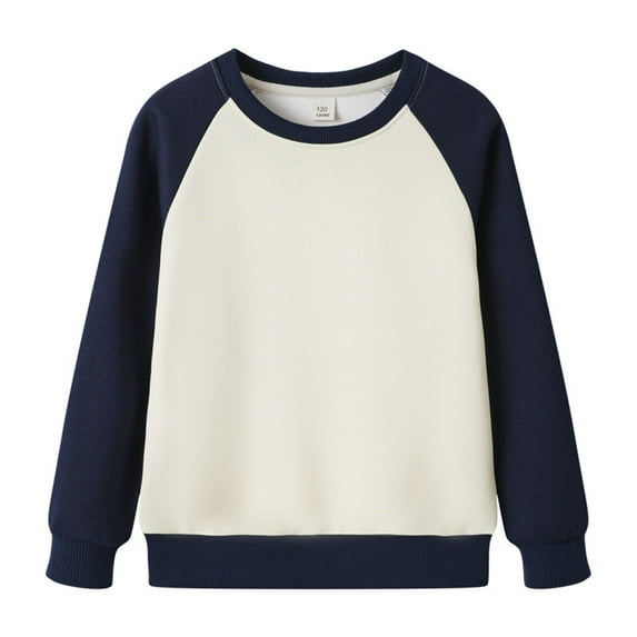 Eltusu Big Boys Casual Sweatshirts, Crewneck Cotton Long Sleeve Solid Color Spring Fall Tops Navy Size 10-12 T
