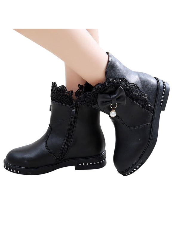 Big Girls Booties, Plateform No Slip Thermal Waterproof Winter Boots Black Size 3(Big Kids)