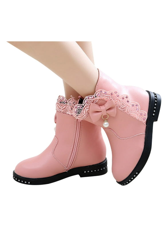 Big Girls Booties, Plateform Thermal No Slip Waterproof Winter Boots Pink Size 3(Big Kids)