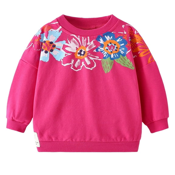 Eltusu Big Girls Cotton Sweatshirts, Printed Crew Neck Long Sleeve Pullover Girls Tops Red Size 7 T
