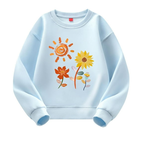 Eltusu Big Girls Graphic Sweatshirts, Crewneck Cotton Pullover Long Sleeve Spring Fall Tops Blue Size 10-12 T