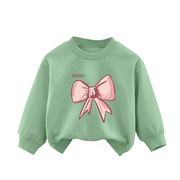Eltusu Big Girls Graphic Sweatshirts, Long Sleeve Crewneck Cotton Pullover Fall Tops Green Size 8 T