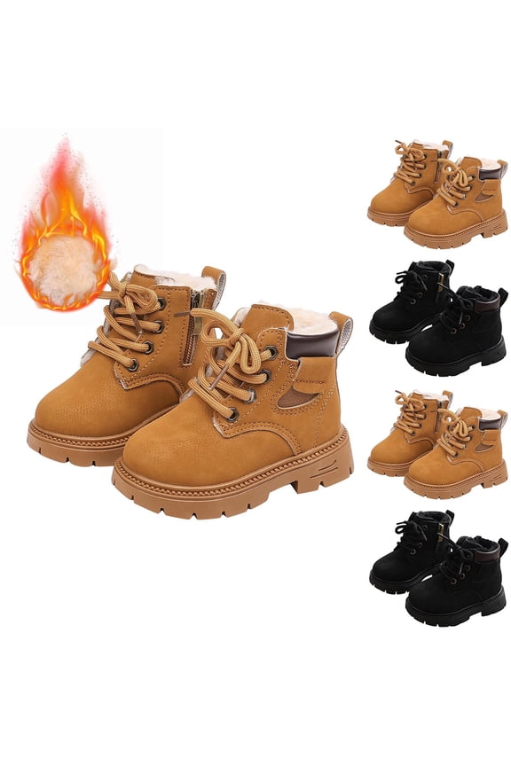 Boys Ankle Boots, No Slip Windproof Lace-up Thermal Winter Booties Shoes Yellow Size 13(Little Kids)