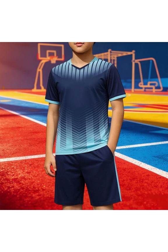Boys Athletic Outfit Sets, Crew Neck Short Sleeve Quick Dry 2PC Kids Clothes Sets Blue Size 15-16 T