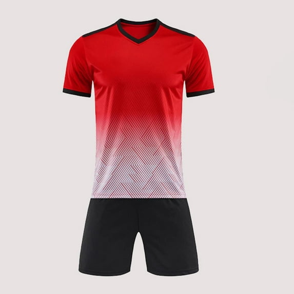 Eltusu Boys Athletic Outfit Sets, Elastic Waistband Training Short Sleeve Shirts and Shorts Sets Red Size 9-11 T