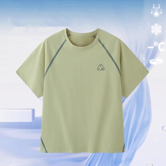 Eltusu Boys Athletic Shirts, Casual Crew Neck Active Cotton Short Sleeve T-Shirts Green Size 8-10 T